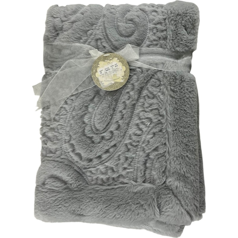 Kyle & Deena Gray Embossed Paisley Baby Blanket 30x30 Plush Soft Unisex NWT